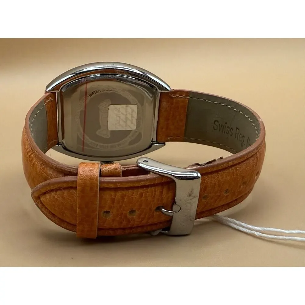 ⭐ NOS Activa Swiss Quartz Watch Brown Dial Leather Strap Water Resistant 32 mm